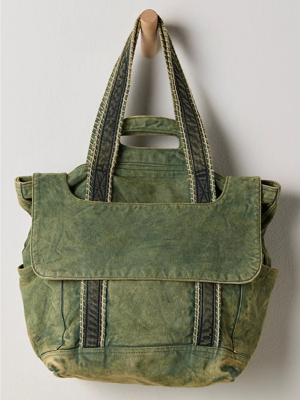 Free People Cordes Canvas Tote in Olive Green NWT